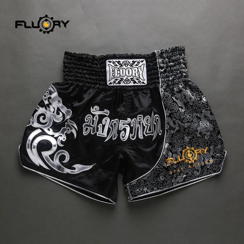 Short de combat imprimé fluoré, short de boxe, patchs brodés, short Muay Thai