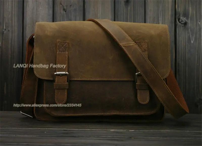 Sac à bandoulière Vintage en cuir de cheval fou pour hommes, sacoche en cuir véritable pour loisirs,