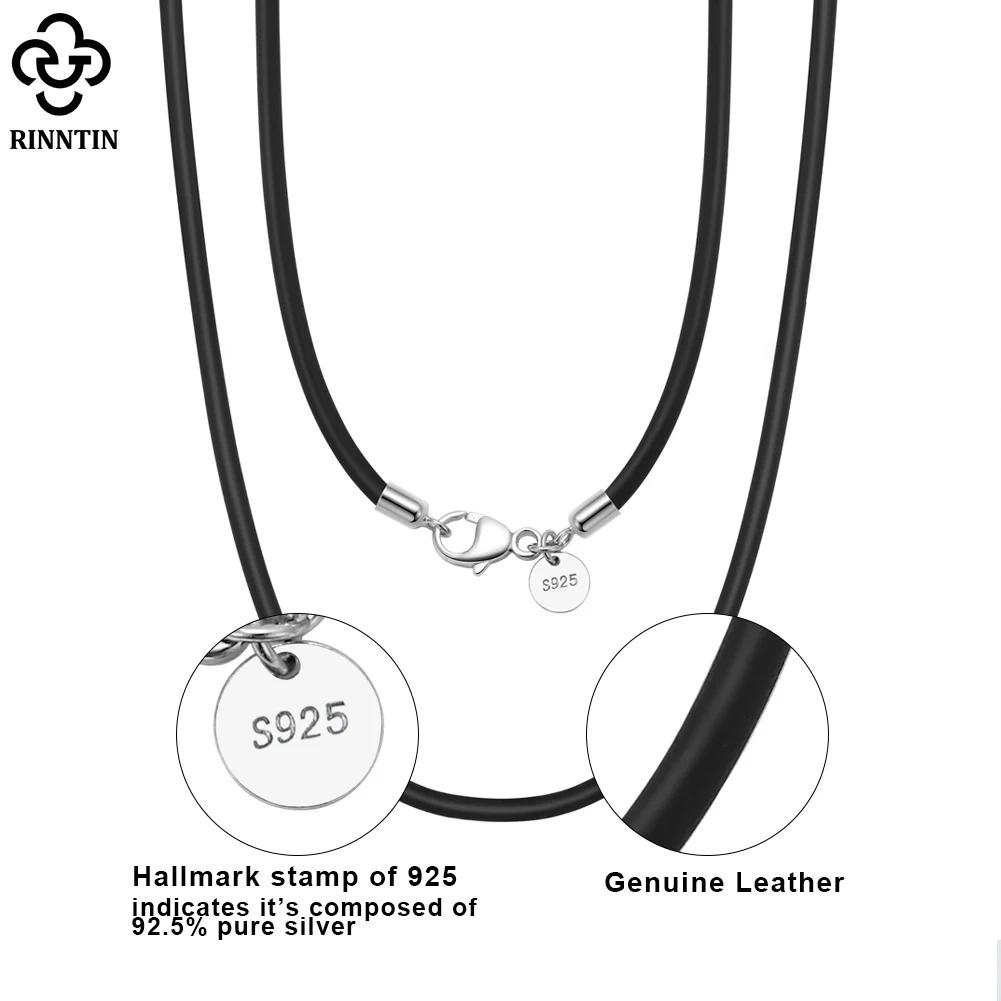 Rinntin véritable italien 2mm marron cuir cordon chaîne collier pour femmes hommes avec 925 en argen