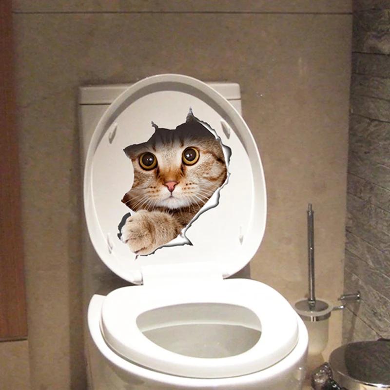 Autocollants de toilettes en 3d, trous vifs, amusants, pour chat, chien, décoration de la maison, St