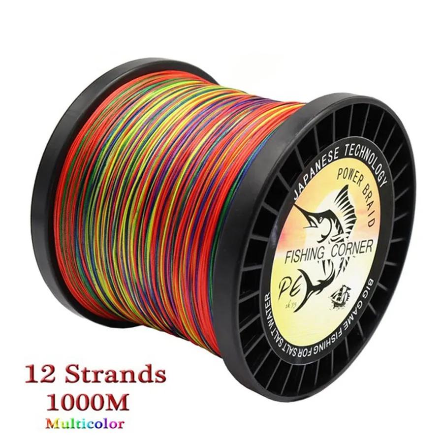 Ligne de pêche tressée multicolore PE 12 brins, 300mm, 500m, fil de pêche en eau salée, super bain, 