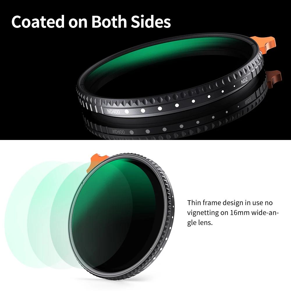 K&F CONCEPT Filtre d'objectif HD ND2 à ND400 Fader 9 arrêts Facile à Variable Densité neutre réglabl