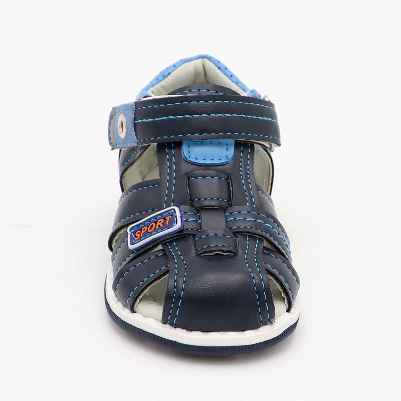 Sandales orthopédiques d'été pour garçons, motif aigle mignon, en cuir PU, chaussures plates à bout 