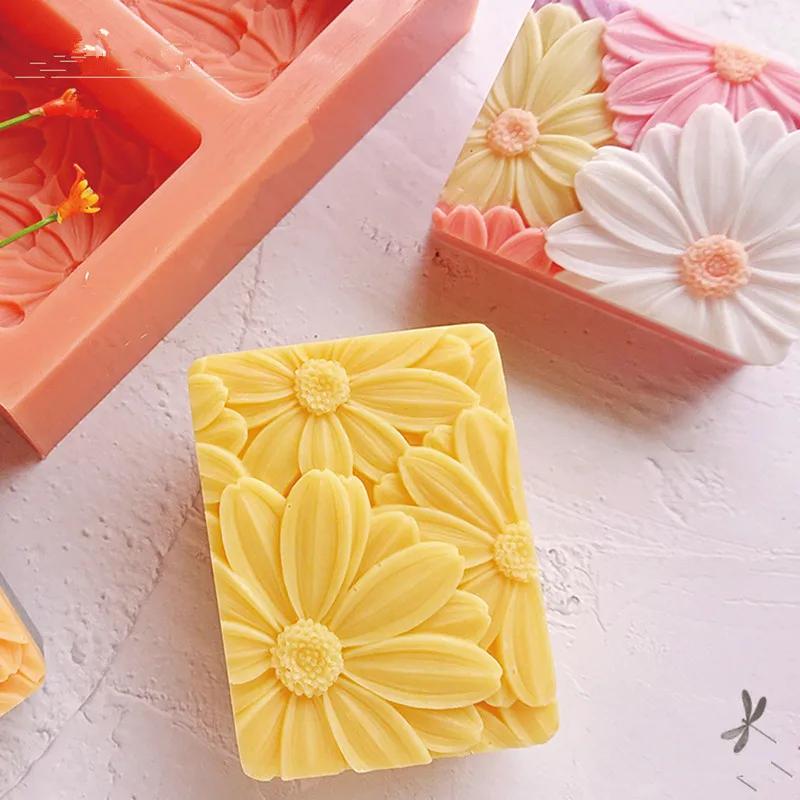 Le plus récent!! 3d élégant tournesol savon moule Rectangle Silicone savon faisant des moules bricol