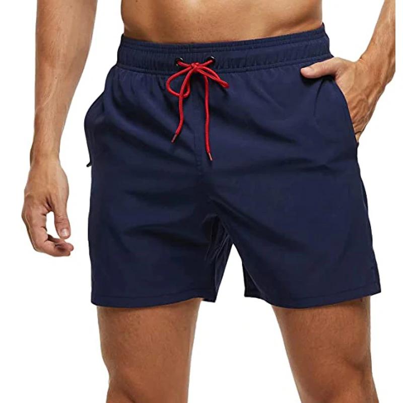 Short de plage à séchage rapide pour hommes, short de bain à fermeture élastique avec poches zippées