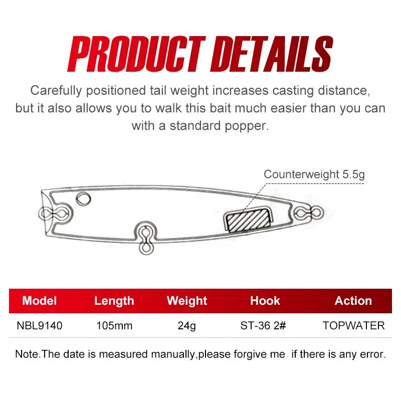 Noeby 105mm 24g Topwater Popper leurres de pêche Wobblers longue coulée appâts durs artificiels eau 