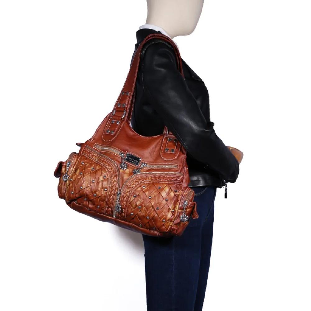 Sac vintage pour femmes, sac à bandoulière en PU violet, sac décontracté à plusieurs poches, sac mes