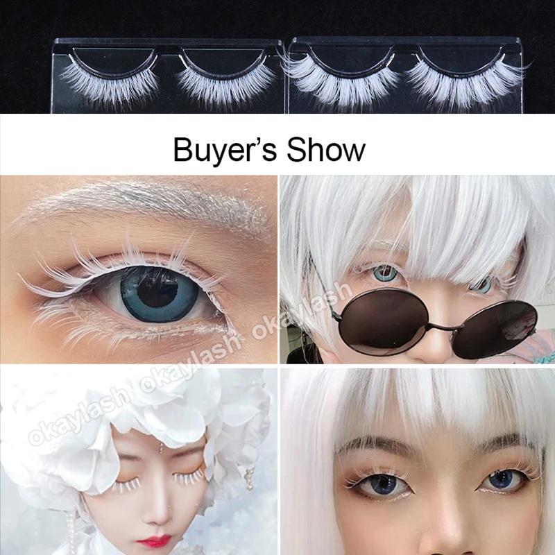 3 paires de faux cils blancs en dentelle moelleuse, colorés, en soie végétalienne, pour poupée, Cosp