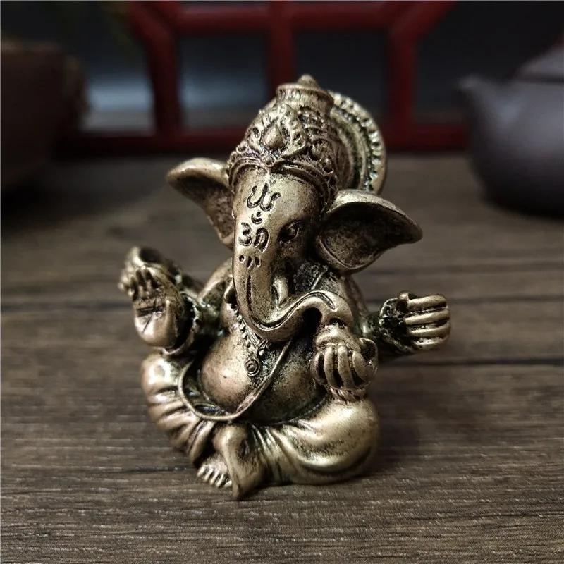 Statue de Lord Ganesha couleur bronze, ornements bouddhistes, sculpture de dieu hindou éléphant, fig