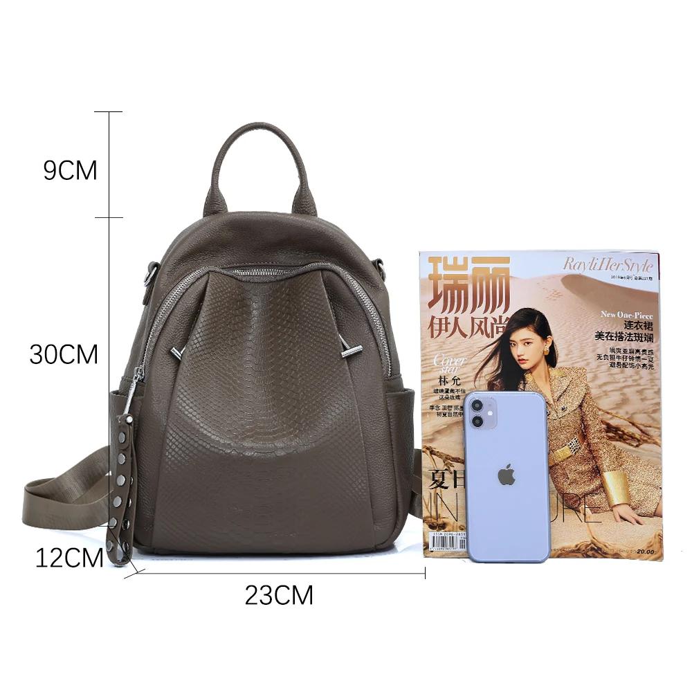 Zency-Sac à dos en cuir véritable pour femme, cartable Alligator Rivet, sac à dos initié par une fem