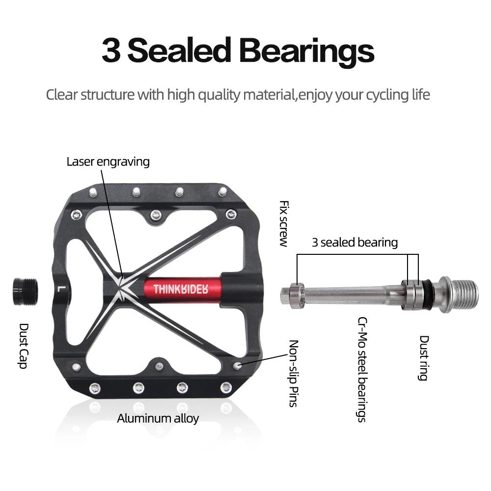 ThinkRider pédales de vélo plates vtt route 3 roulements scellés pédales de vélo pédales de VTT larg