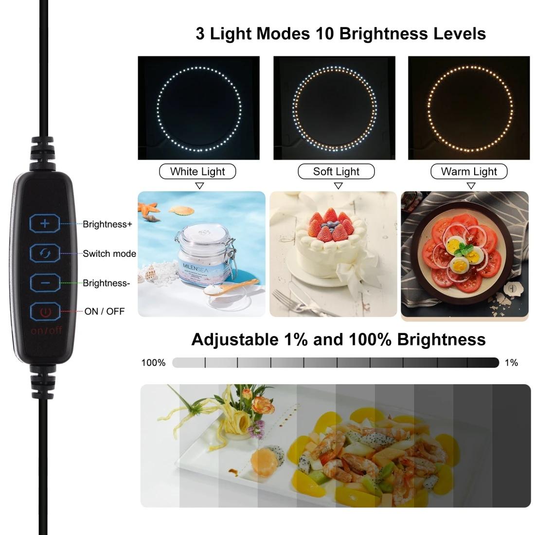 Softbox 3 Modes d'éclairage de couleur, boîte à lumière annulaire Led à intensité variable, éclairag
