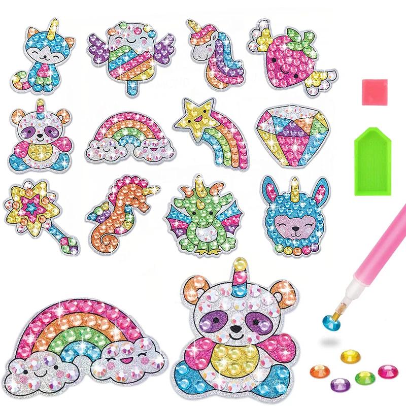 12 créer une grande gemme diamant peinture autocollant Kit Art artisanat filles garçons licorne Anim