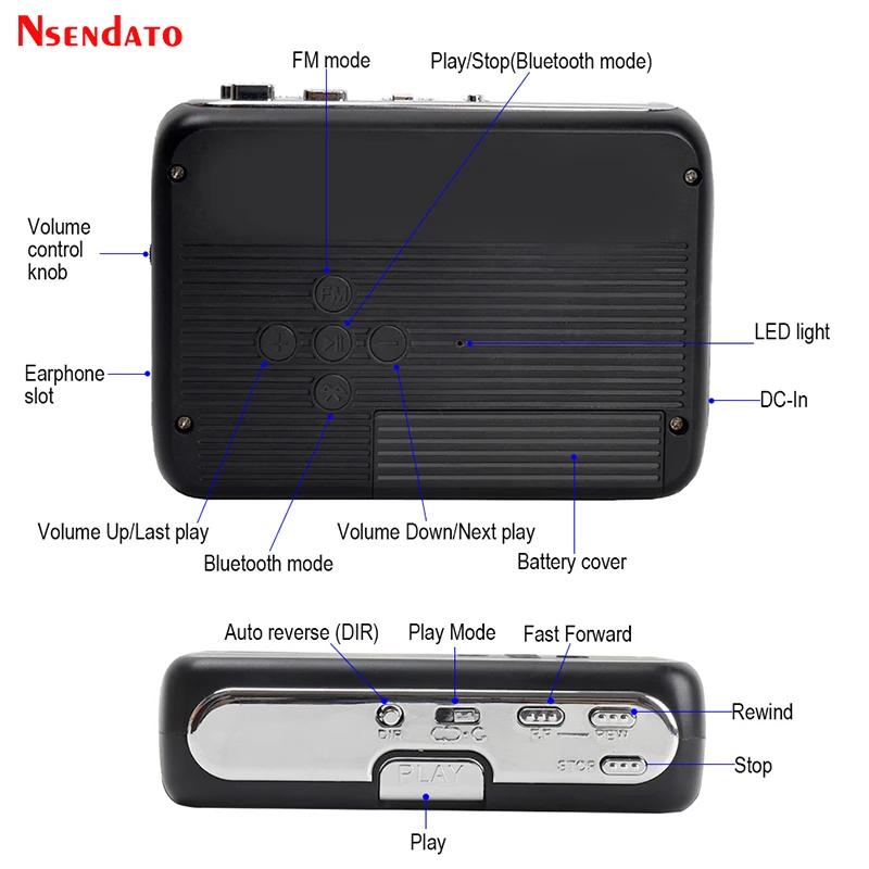Radio FM autonome portable avec fonction d'inversion automatique, enregistreur et lecteur de cassett