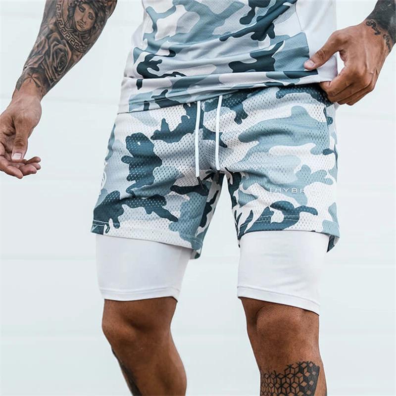 8-couleurs!!! Short de Camouflage 2 en 1 pour hommes, en maille respirante, à Double couche, pour Jo