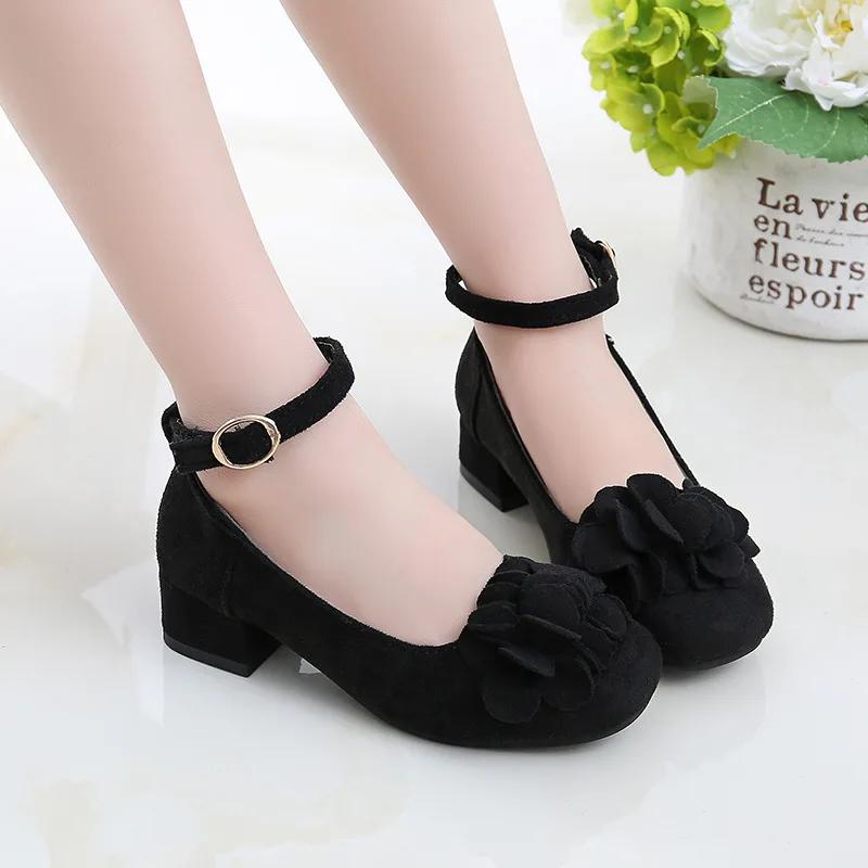 Mode filles enfants enfants chaussures en cuir à talons hauts princesse douce pour soirée spectacle 