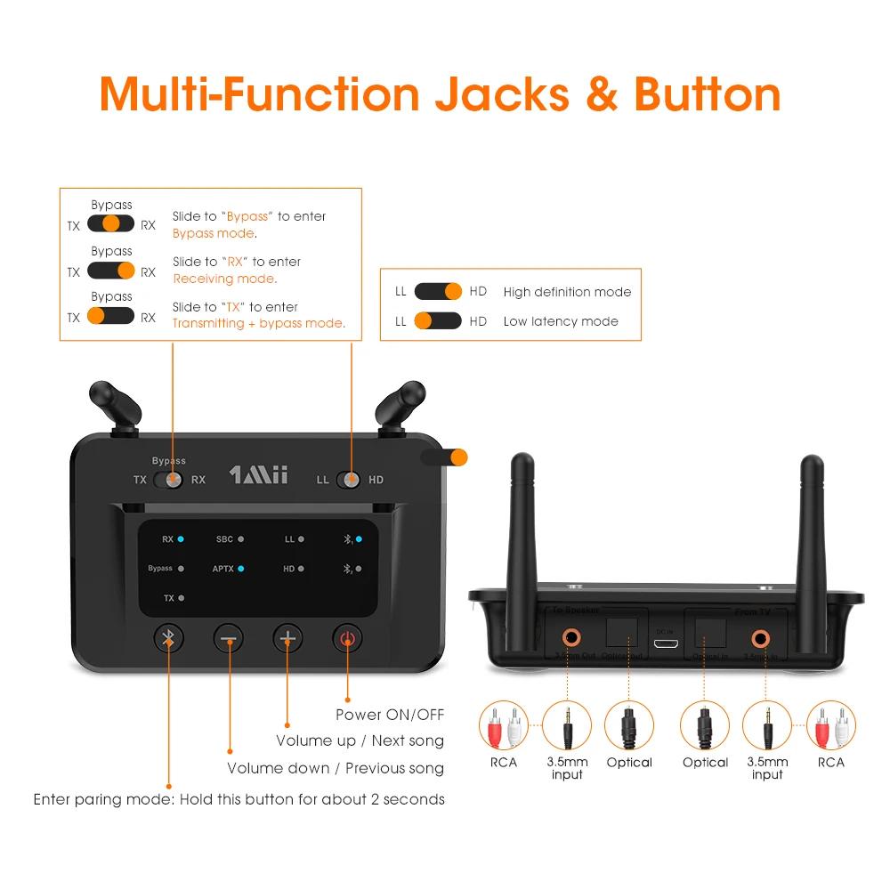Transmetteur récepteur Bluetooth sans fil 1ata i B03, aptX LL HD Audio optique 3.5mm 2RCA 3 en 1, ad