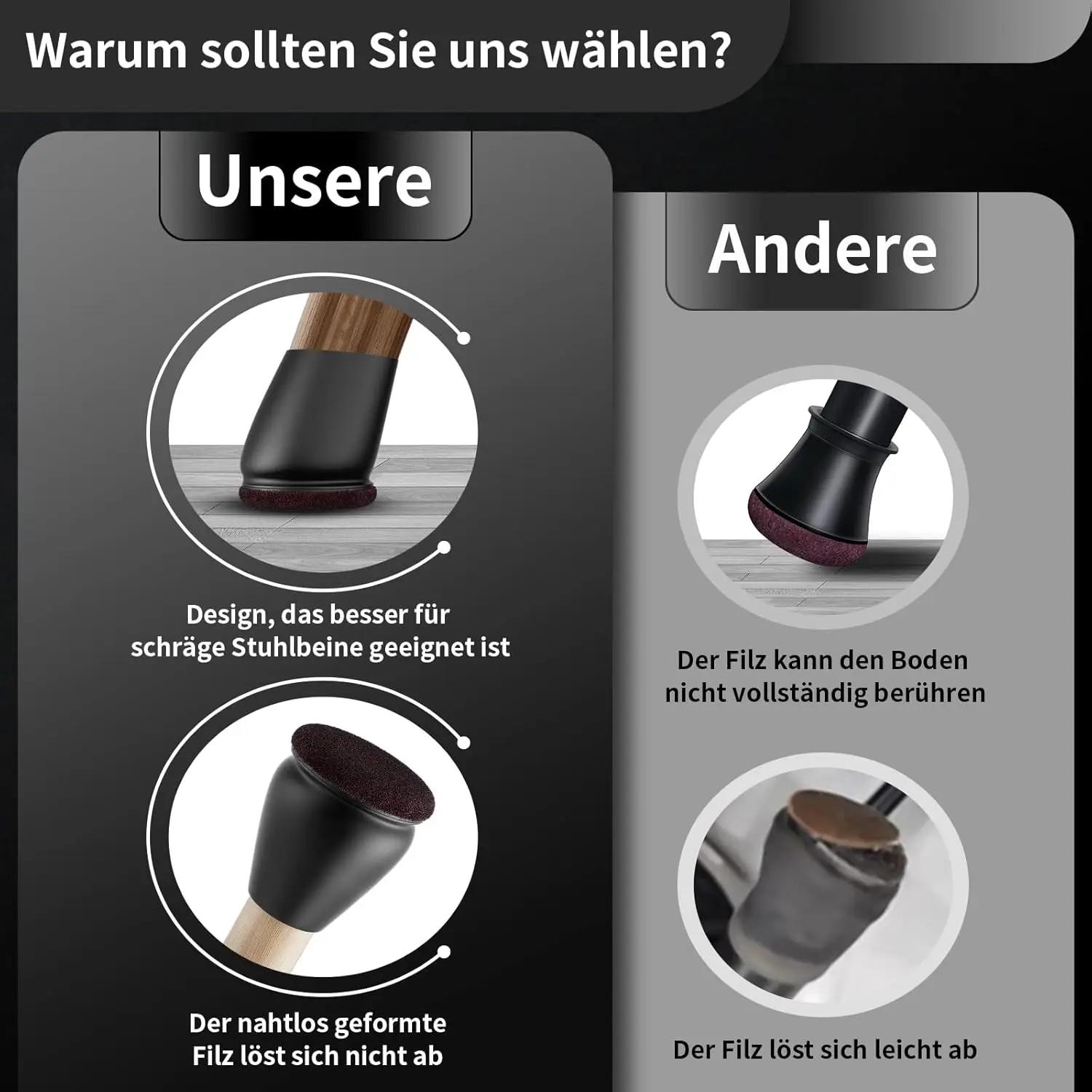 Protecteurs de pieds de chaise, 8 pièces, couvre-pieds diagonale gris avec coussinets en feutre épai