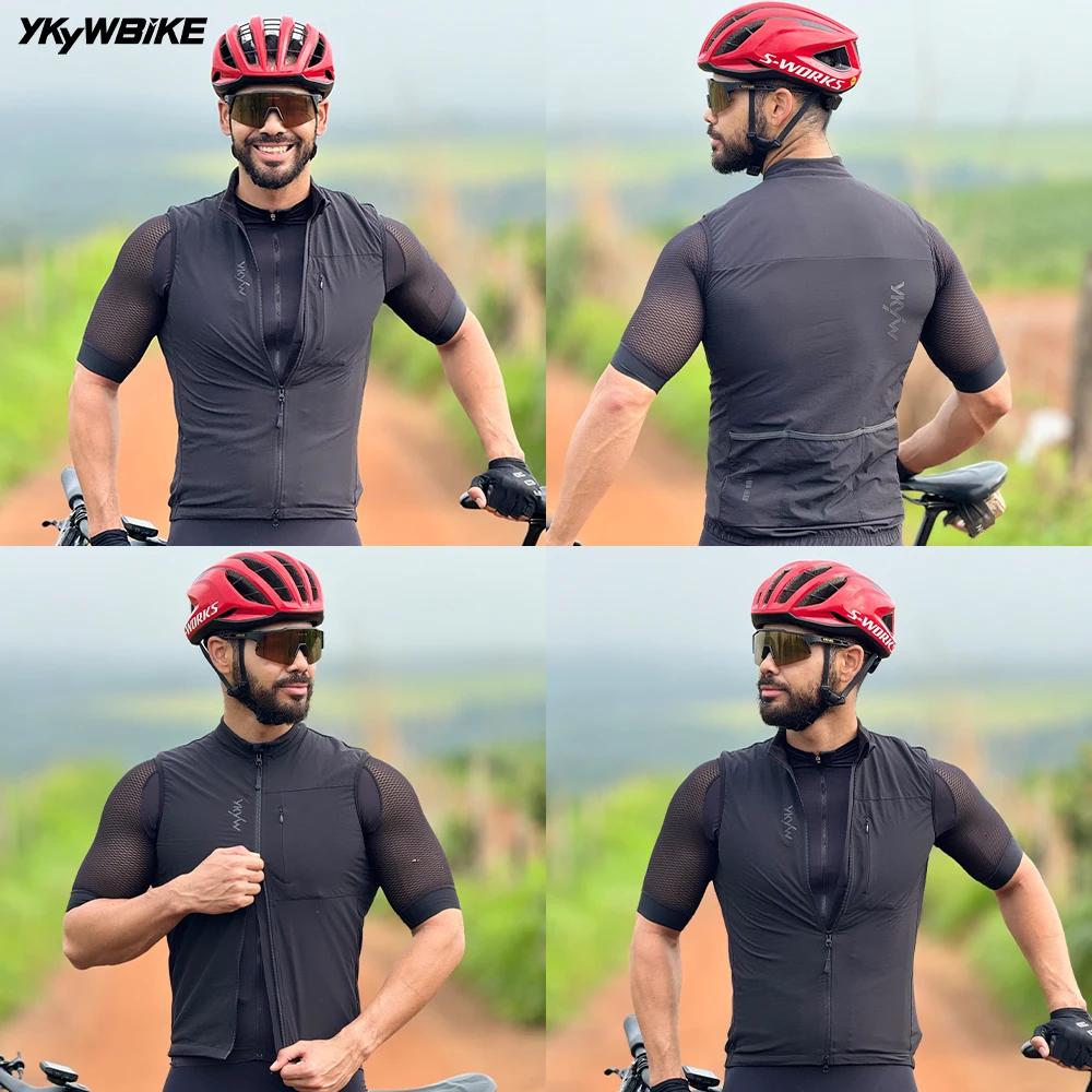 YKYWBIKE Gilet de cyclisme thermique en polaire pour homme, coupe-vent, imperméable, sans manches