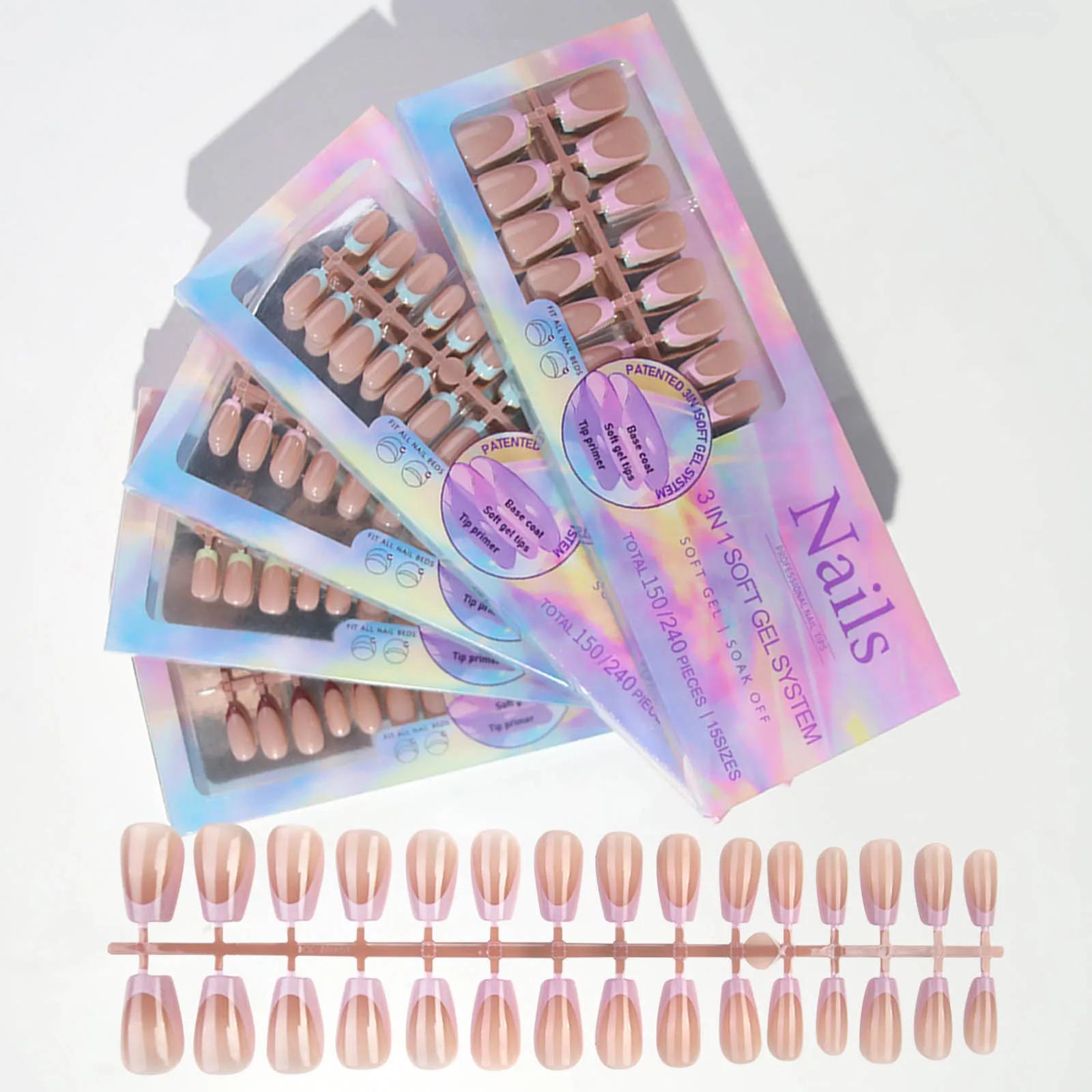 150 pièces 6 couleurs faux ongles multi-tailles faux ongles presse sur ongles acryliques amande fran