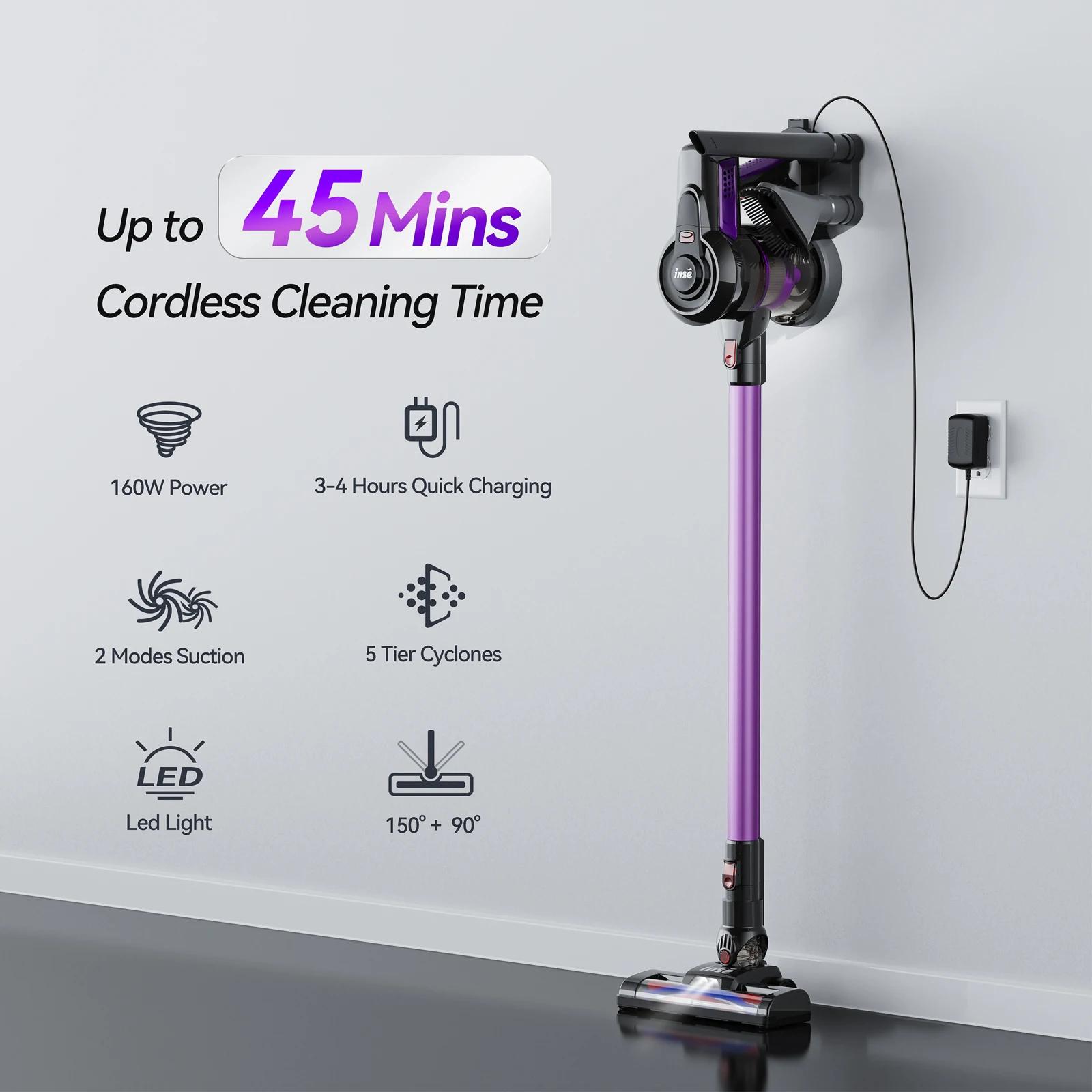 INSE-Aspirateur sans fil avec batterie aste, aspirateur à anciers injuste, violet, 6 en 1, 2200mAh