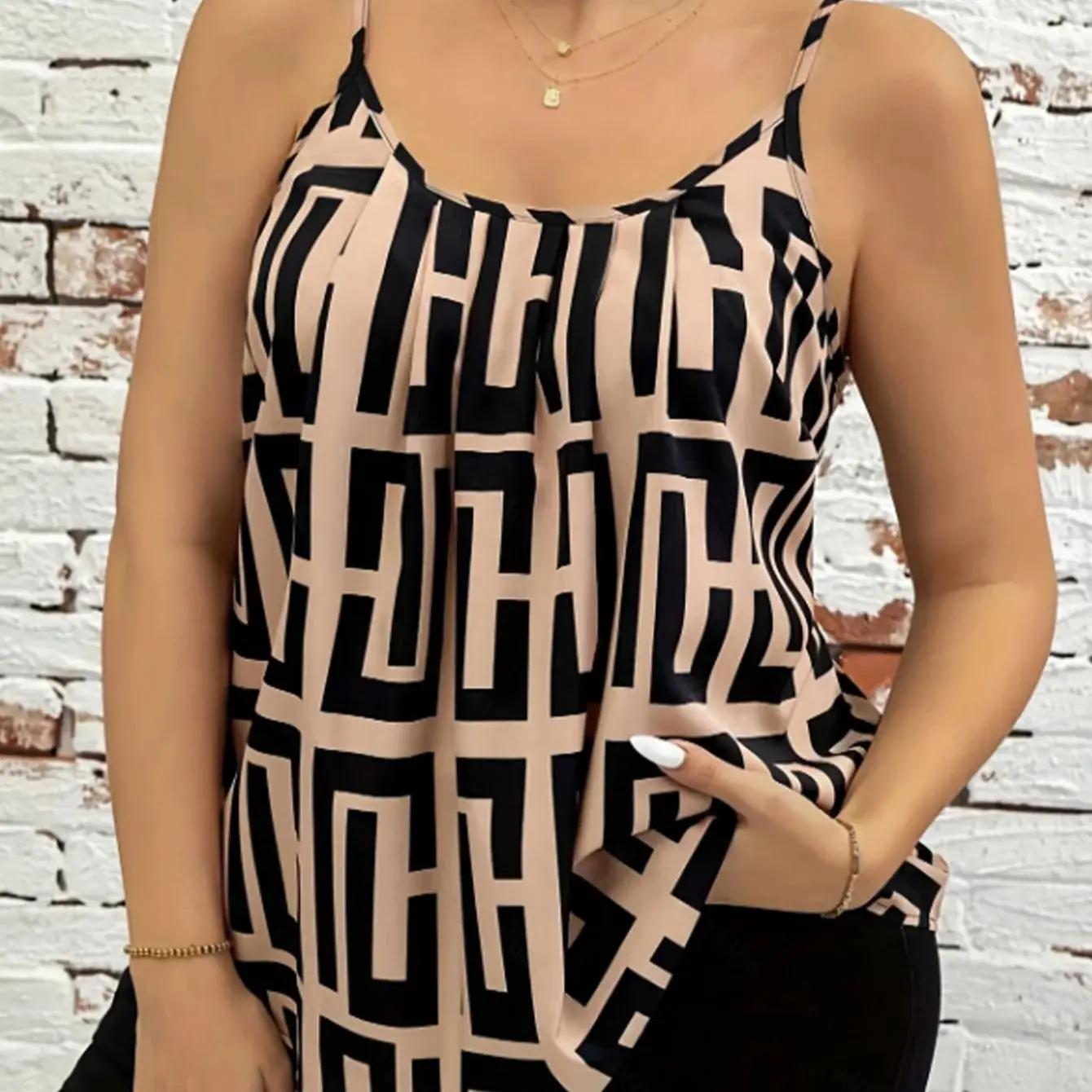 Vêtements pour femmes grande taille, hauts à bretelles imprimés contrastés élégants et à la mode, st