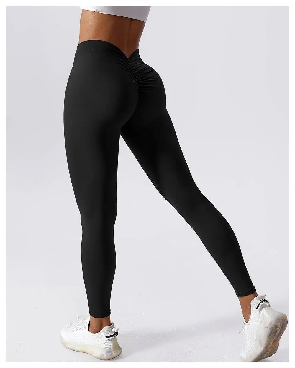 Pantalon Yoga Fitness Taille en V - Lifting Hanches Pêche Miel Collants Sport