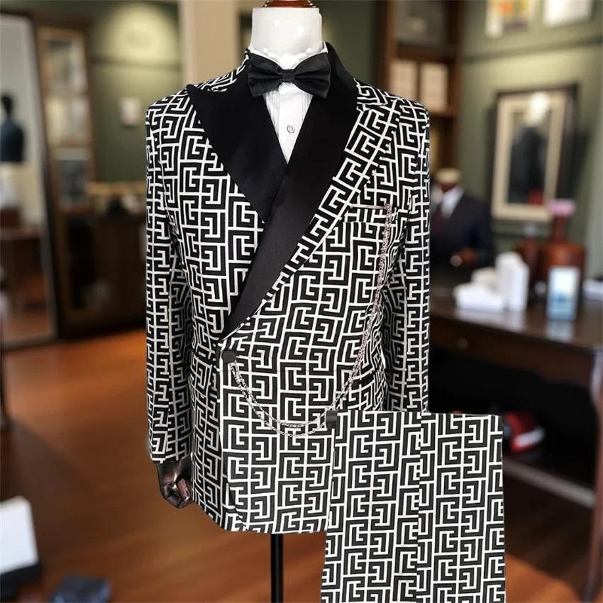 Costumes à carreaux pour hommes, coupe cintrée, 2 pièces, smoking de mariage de luxe, bal formel, mo