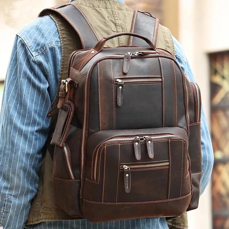 Luufan Vintage en cuir véritable homme voyage sac à dos Fit 15 "ordinateur portable sac à dos en cui