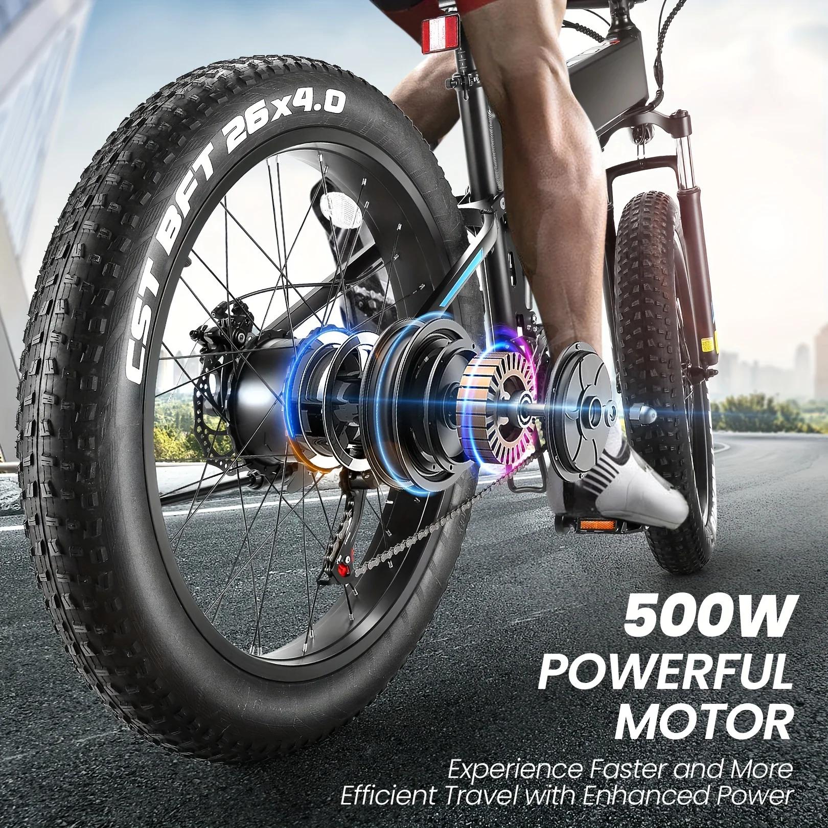 Vélo Électrique Pliable de 26 Pouces x 4.0 avec Moteur Sans Balais de 500W, 48V, 10Ah, 20MPH, pour A