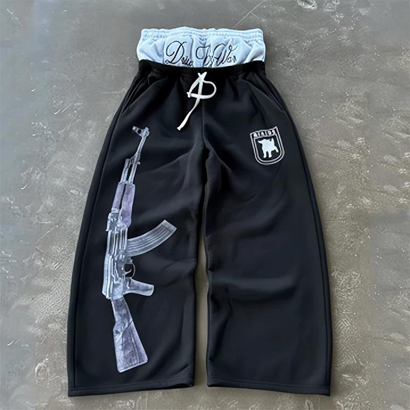 Y2K – pantalon de garde de rue brodé, taille haute, décontracté, jambe droite, Double taille, Design