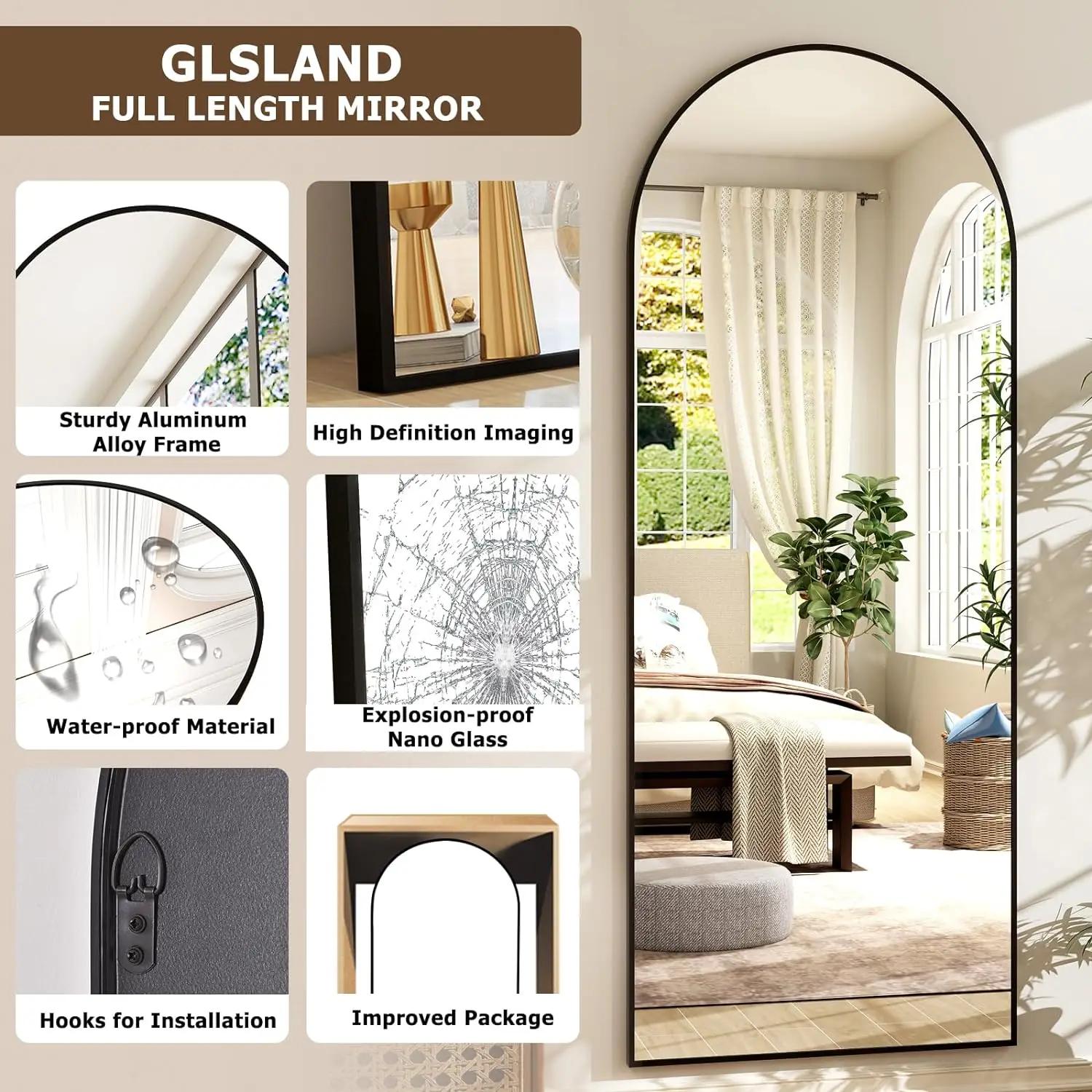 Miroir pleine longueur arqué 26" x 71" - Miroir complet - Miroirs de sol extra larges pour chambre, 