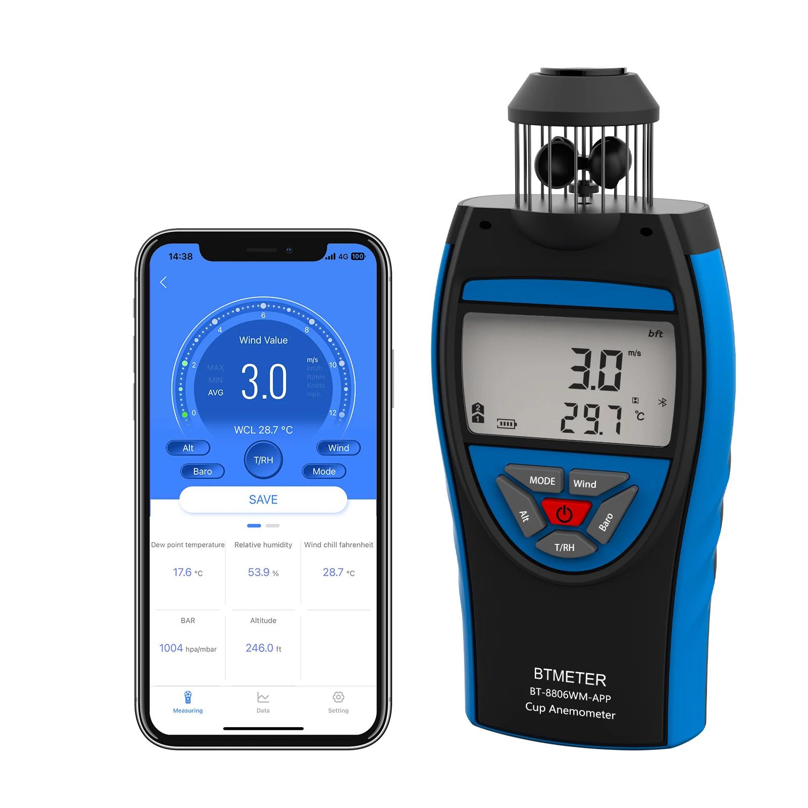BTMETER-Anémomètre Numérique Mumental, Bluetooth, Vitesse du Vent, Hylique, Avg, Volume de l'Air, Al