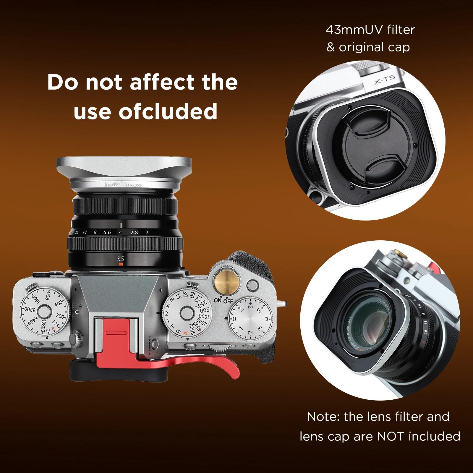 Haoge LH-X35S Pare-soleil carré en métal pour objectifs Fuji Fujinon XF 35mm F2 XF 23mm f/2 R WR et 