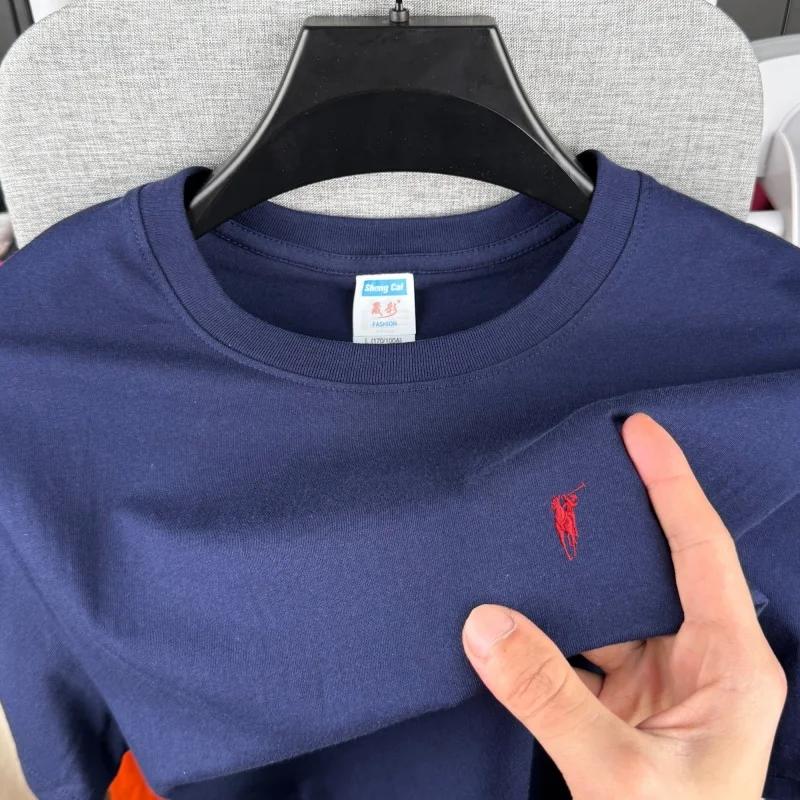 T-shirt homme 100 % coton pur de haute qualité, col rond, manches courtes, broderie poney, mode été 