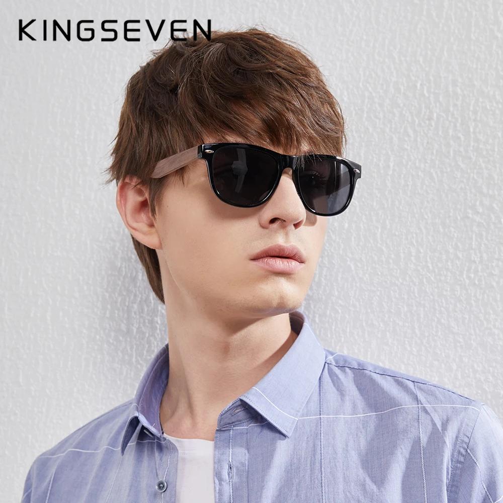 KINGSEVEN – lunettes de soleil en noyer pour hommes, monture d'épissure en bois, verres polarisés en