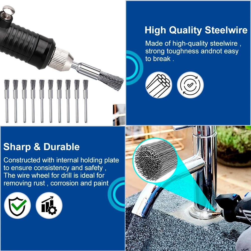 CMCP – jeu de brosses à roue en fil d'acier, tige de 3.0mm pour outil rotatif Dremel, outil de polis