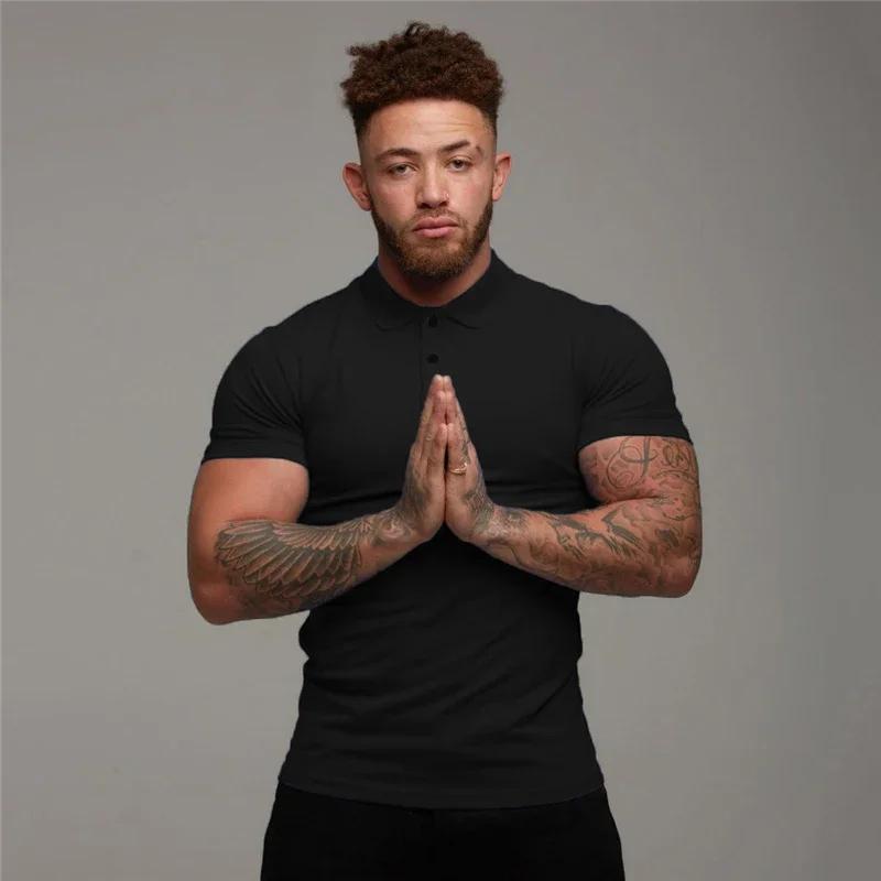 Polo homme manches courtes coton respirant fitness - T-shirt sport musculation course solide