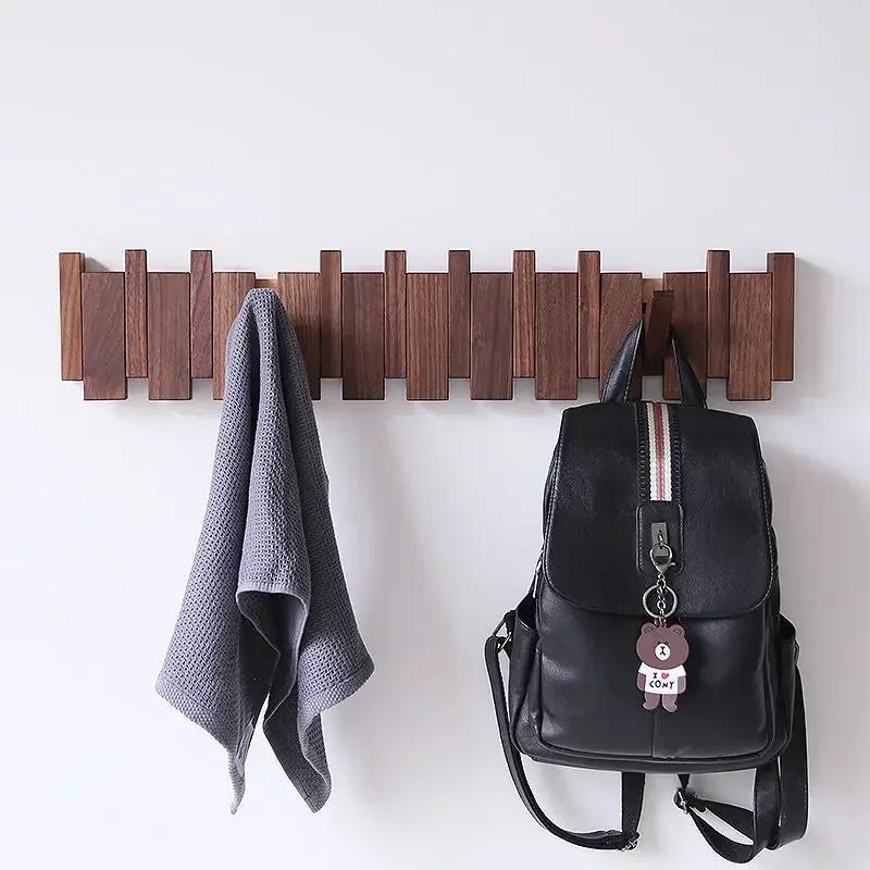 Porte-manteau mural en noyer noir, crochet à vêtements en bois massif, porte d'entrée, porte-manteau
