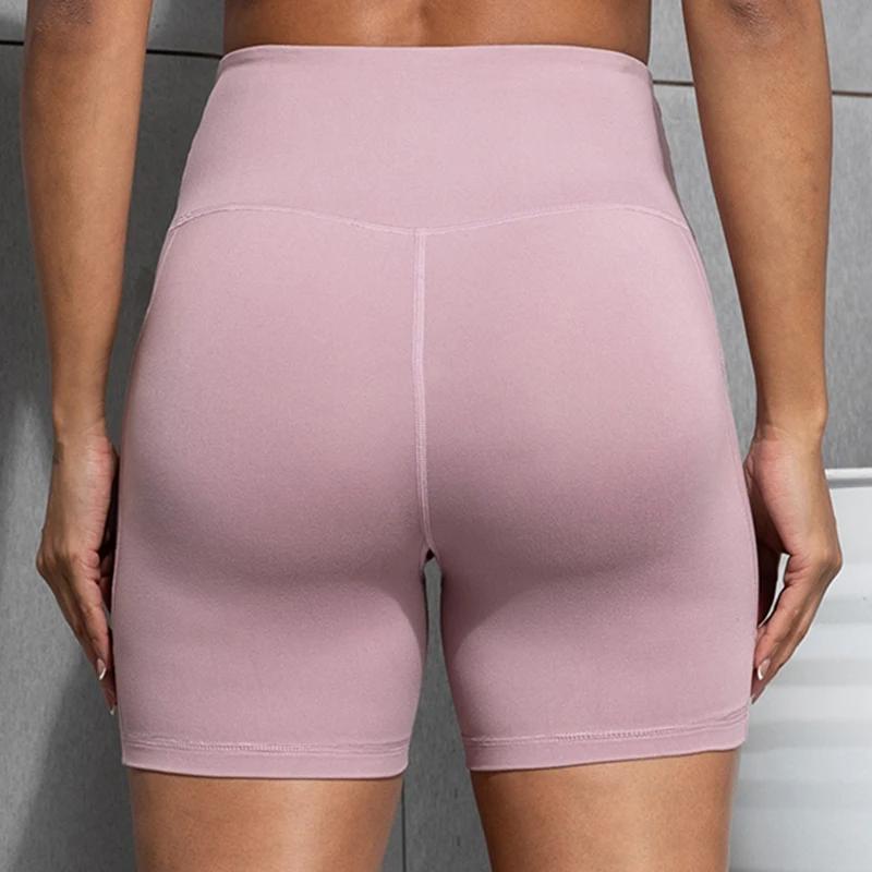 Femmes Shorts avec poches Sexy bout à bout Fitness collants de cyclisme mince couleur unie taille ha