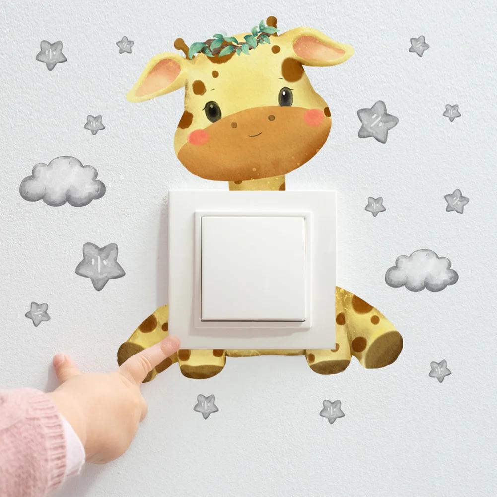 Autocollant de commutateur étoile girafe ours éléphant, mignon, décoration de chambre d'enfant et de