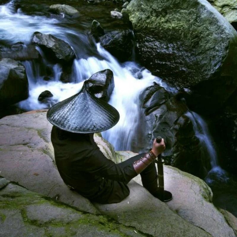 Chapeau en bambou tissé de Style chinois traditionnel Kung Fu, Shaolin, samouraï japonais, Cosplay O