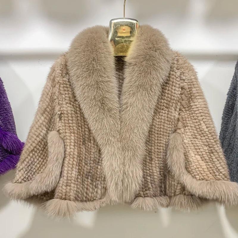 Nouveau Poncho en vraie fourrure de vison tricoté 100% naturel véritable fourrure de vison châle nat