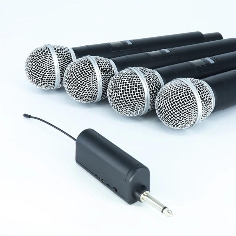 Microphone sans fil professionnel, 4 canaux, karaoké, rechargeable, facile à utiliser, pour l'extéri