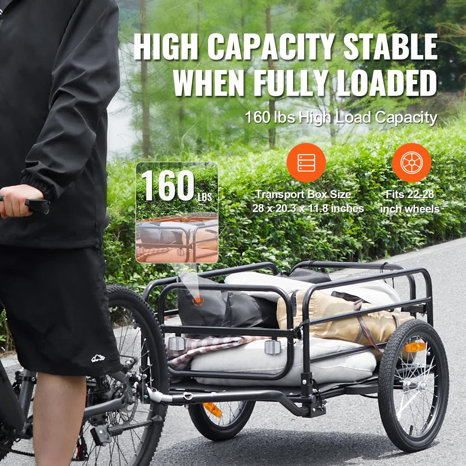 SucceBuy 160 lbs remorque de chargement de vélo chariot de vélo de rangement pliable avec roues de 1