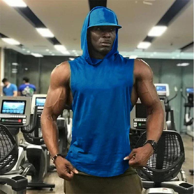 Sweat à capuche de musculation pour hommes, débardeur sans manches, de Fitness, de course, Singlets 