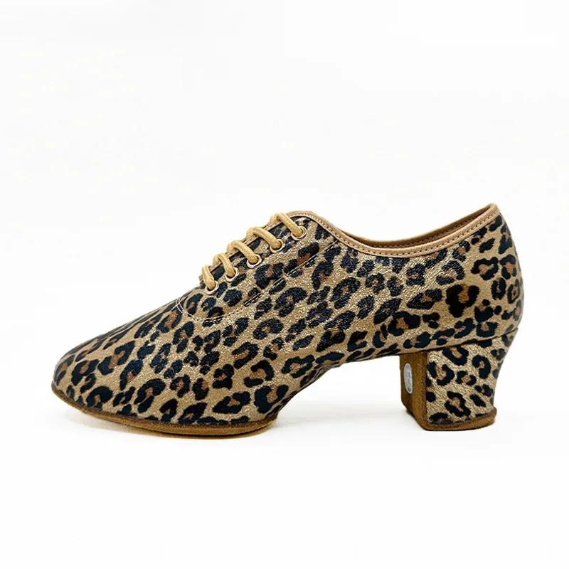 Chaussures danse latine femme paillettes léopard doré semelle souple tango moderne