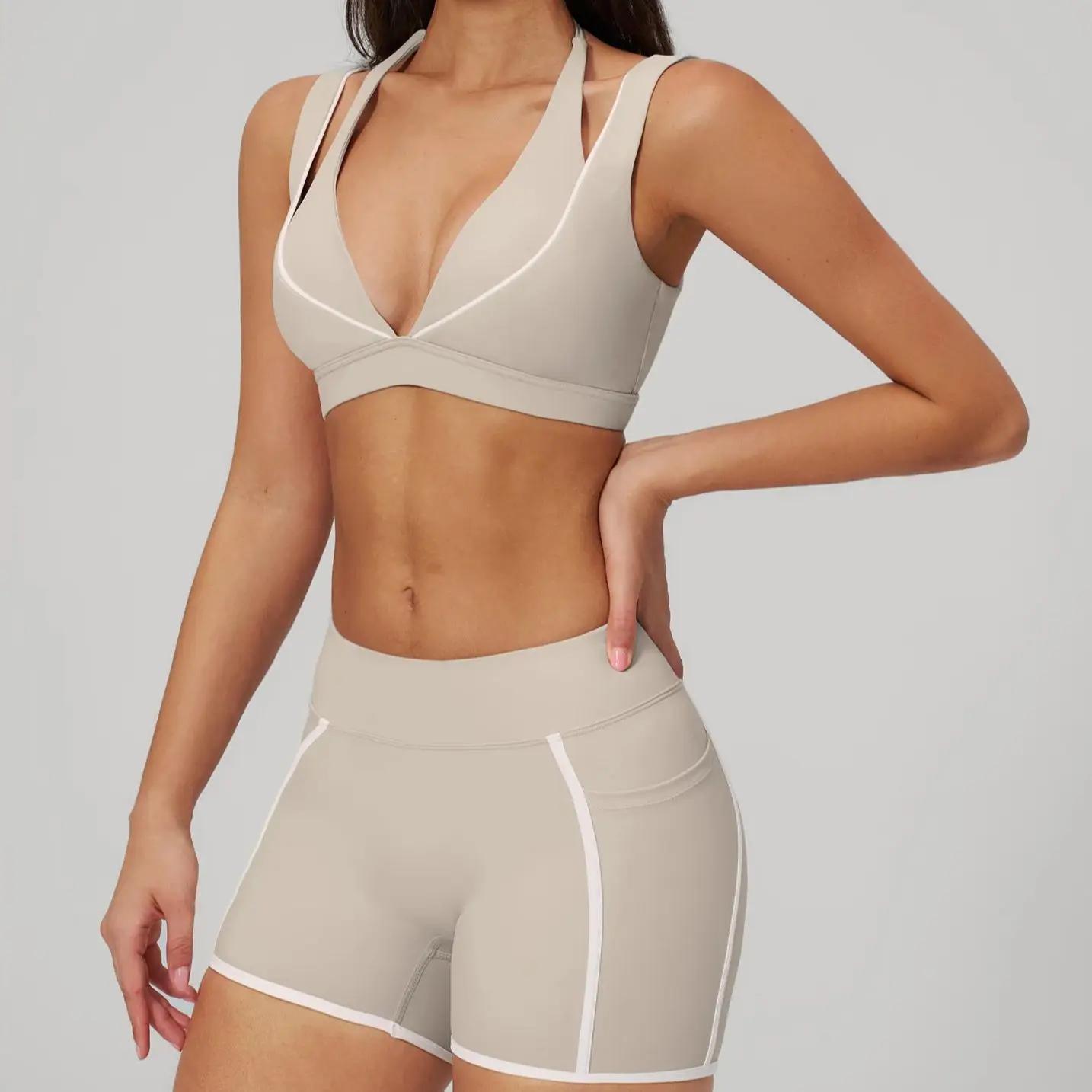 Ningyu Ensemble de yoga sexy 2 pièces pour femme, comprenant un soutien-gorge de sport antichoc et u