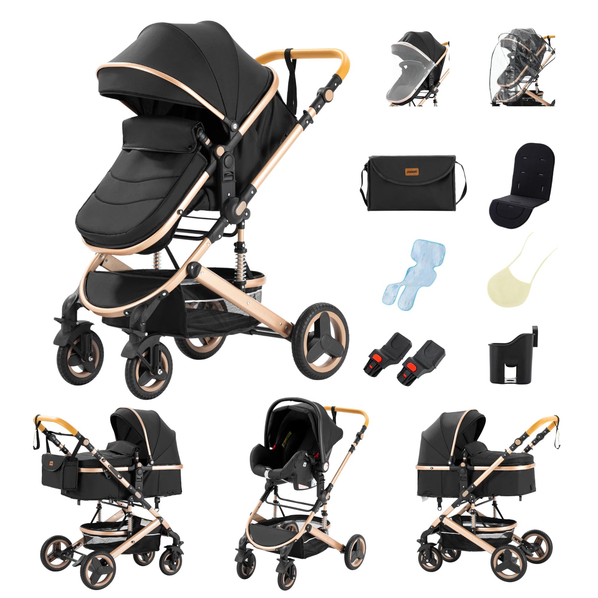 Poussette multifonction 3 en 1 avec siège auto et panier de couchage, poussette compacte pliable, po