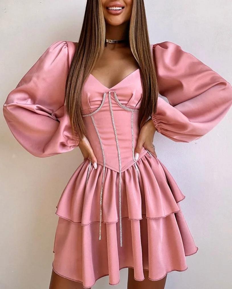 Robe de soirée élégante en satin noir, col en V unique, manches longues, robes de soirée formelles a